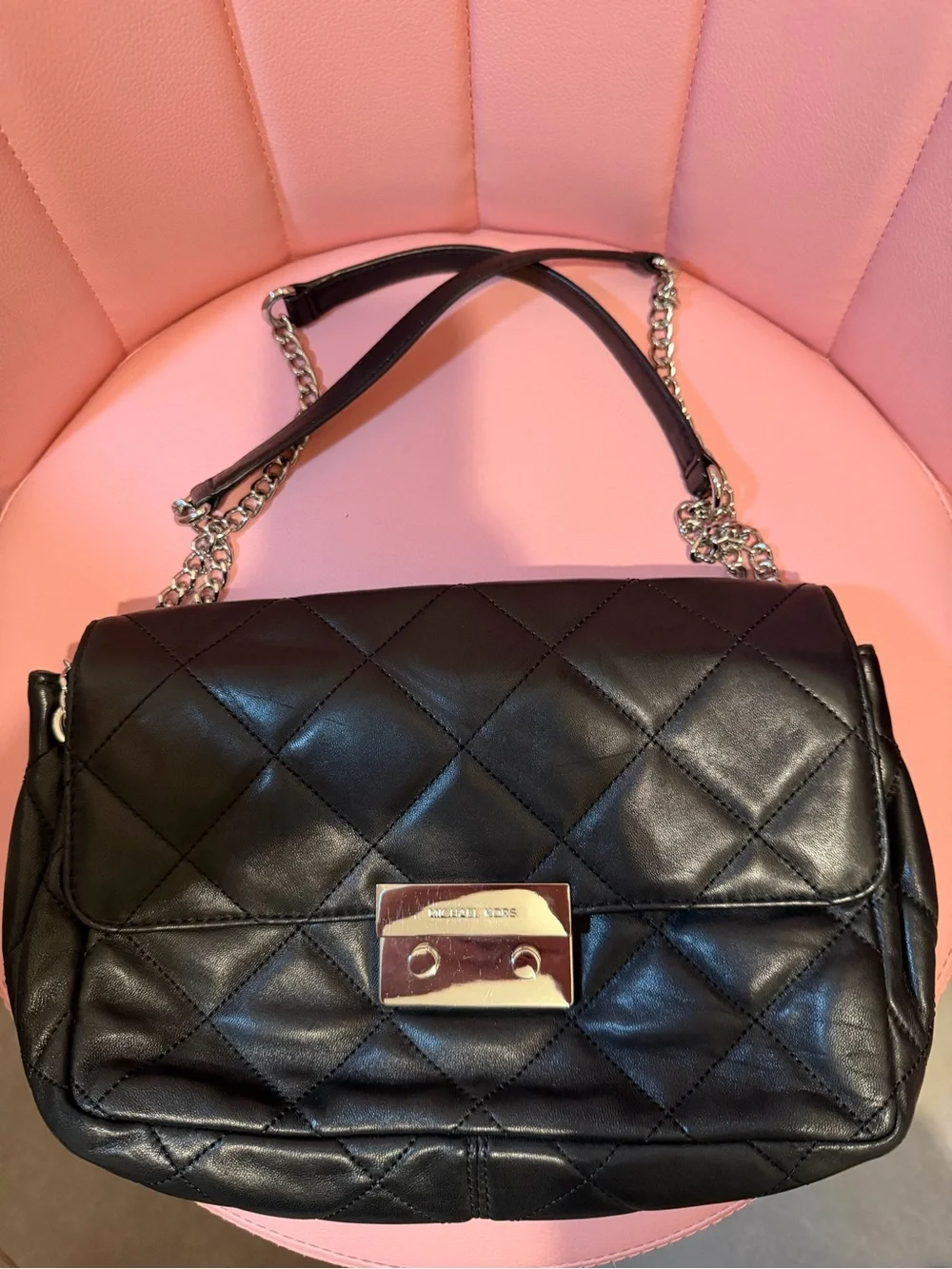 Michael Kors Black Quilted Leather Shoulder Bag with Chain Strap